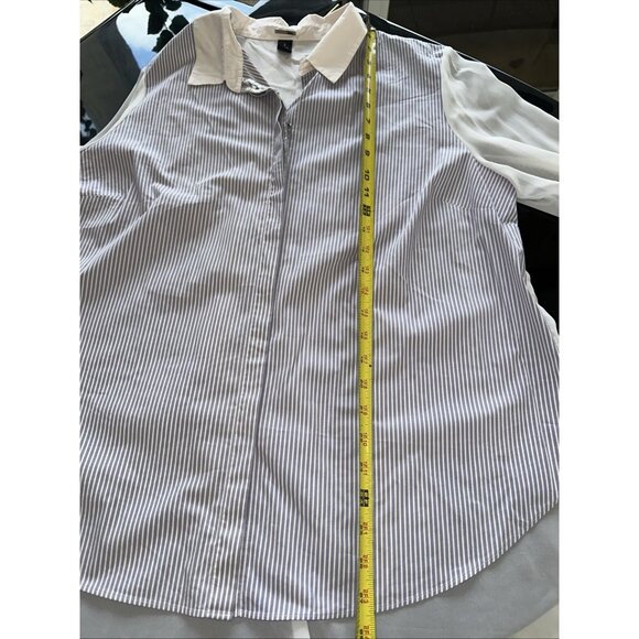Chicos Black Label Womens Long Sleeve Striped Button-Up Shirt With White Collar - Picture 9 of 12